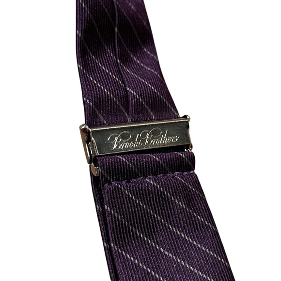 Brooks Brothers Made in USA Silk Purple Gray Striped Twill Elastic Suspenders - Picture 4 of 7